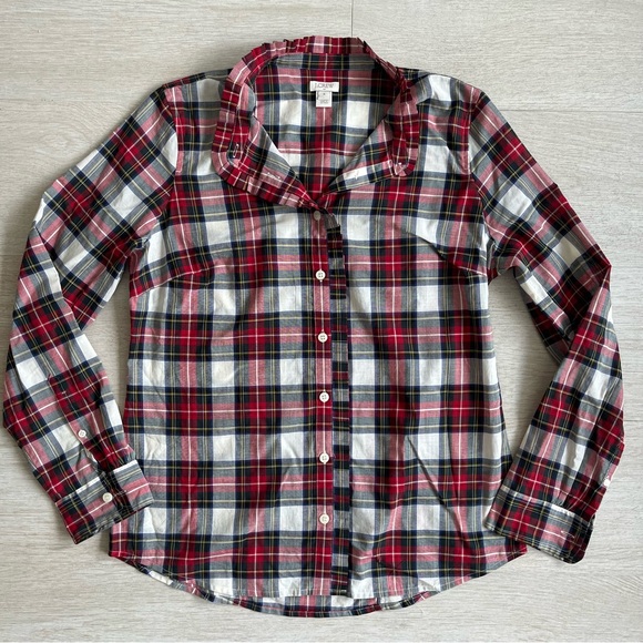 J.Crew red cotton button down shirt. Red, black, and white flannel. 100% cotton. - Picture 5 of 5